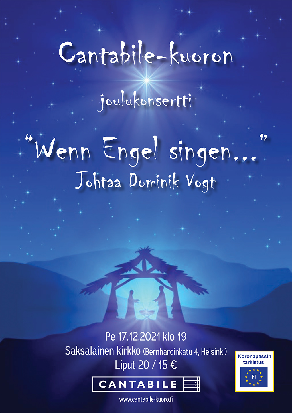 Cantabile-kuoron joulukonsertti “Wenn Engel singen…, 17. Dezember 2021